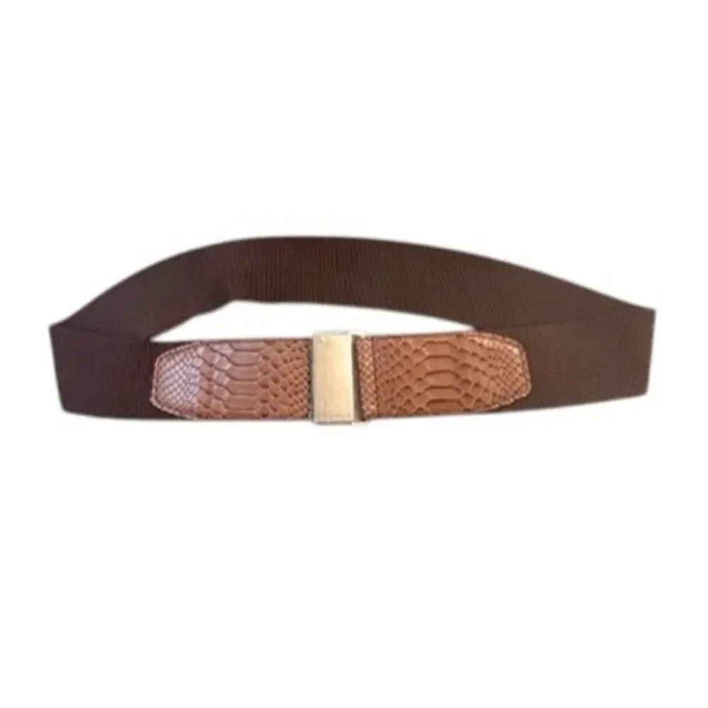 Y2K Calvin Klein Stretch Waist Belt Brown Snakeskin Silver L/XL NWT